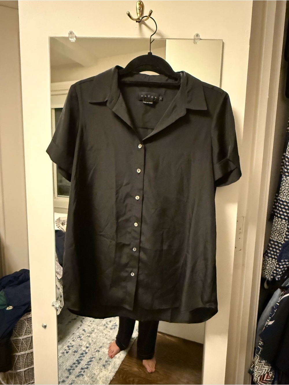 Hatch Maternity Black Short-Sleeve Button Down Shirt- called Savannah style